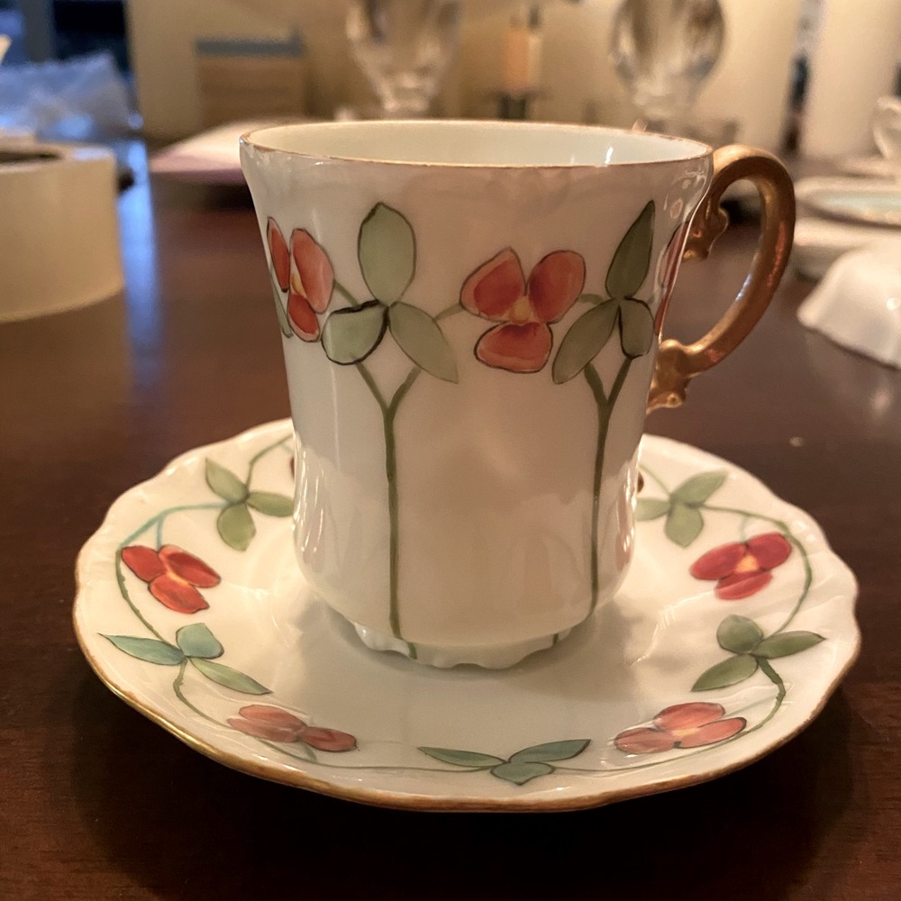 Two Hand painted vintage demitasse cups and saucers